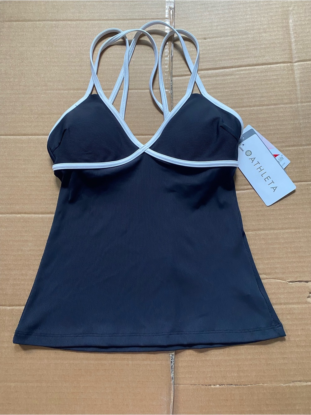 Athleta Black Swim Tankini with White Piping